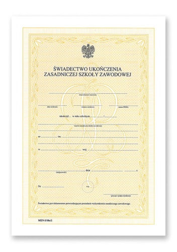Świadectwo ukończenia zasadniczej szkoły zawodowej (MEN-I/18a/2) Cezao.pl