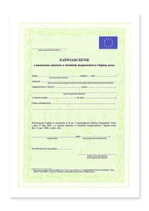  Zaświadczenie o ukończeniu szkolenia w dziedzinie BHP UE (gilosz zielony)
