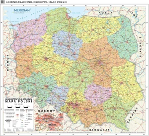 Mapa administracyjno-drogowa Polski (stan na 2019) - mapa ścienna 160x145
