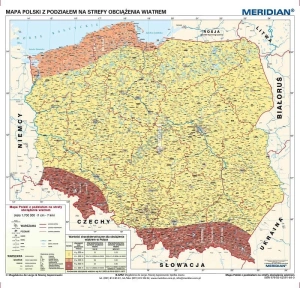 Mapa Polski z podziałem na strefy obciążenia wiatrem - mapa ścienna 160x145