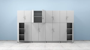 Zestaw szaf Mazur MAXI do pracowni, laboratorium lub warsztatu szkolnego, dł. 3,2 m