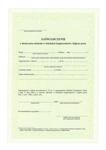 Zaświadczenie o ukończeniu szkolenia w dziedzinie BHP (gilosz zielony)