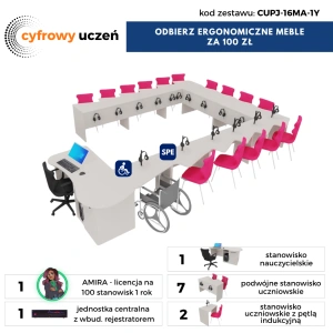 Pracownia językowa oraz komunikacji i wspomagania rozwoju 16 stanowisk + meble