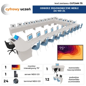 Pracownia Terminalowa AI Ultra Silence PERFORMANCE NEXINEO 24 stanowiska + monitor interaktywny 75" + komplet mebli ergonomicznych z krzesłami za 100 zł