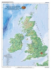 The British Isles Physical - mapa ścienna w języku angielskim 160x120