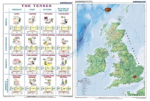 DUO The tenses active voice / The British Isles Physical - mapa ścienna i plansza gramatyczna 160x120