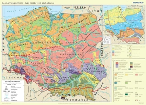 Geomorfologia Polski - typy rzeźby i ich pochodzenie - mapa ścienna 200x150