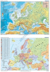 DUO Europa fizyczna z elementami ekologii / Europa polityczna (2017) - dwustronna mapa ścienna 160x120 