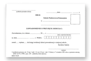 Zawiadomienie o przyjęciu dziecka-karton (VI/19)